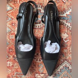 C. Paravano Black Leather Sling Back Pointed Toe Flats